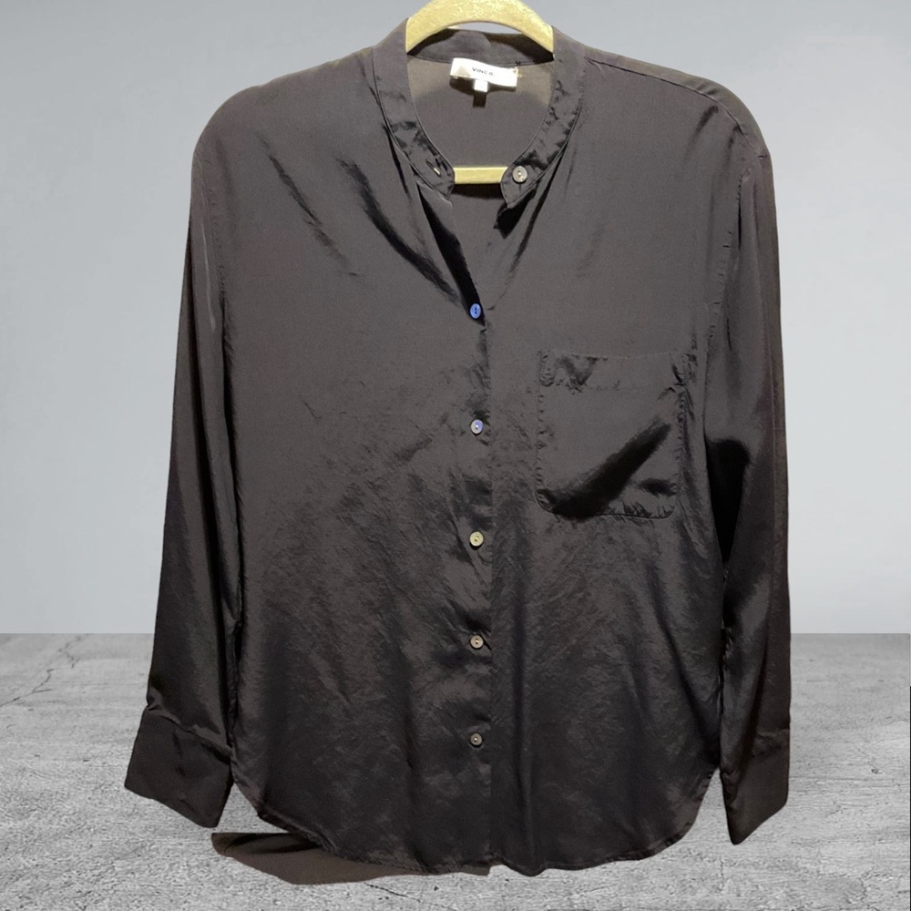 ** VINCE 100% Viscose Navy Blue Semi Sheer Blouse